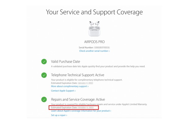 kiểm tra thời hạn bảo hành của AirPods